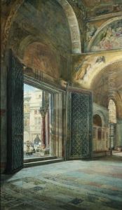 Blick Aus Der Vorhalle Der Basilika San Marco Auf Die Piazza Di San Marco In Venedig by Hermann Baumeister