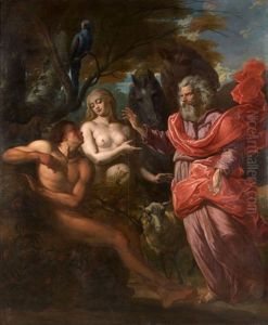 La Creation D'adam Et Eve, Dieu Reprimandant Adam Et Eve (pair) (+ Adam Et Eve En Priere; 3 Works) by Joseph van den Kerckhove