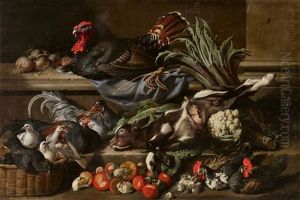 Still Life With Poultry, Mushrooms, And Vegetables by Jacob van der (Giacomo da Castello) Kerckhoven