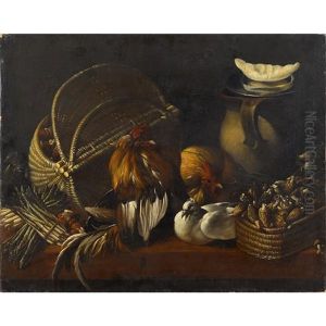 Roosters With Baskets And Earthenware Vessel