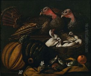 Still Life With Two Turkeys, Pidgeons, Pumpkins And Figs