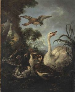 Waterfowl On A Riverbank by Jacob van der (Giacomo da Castello) Kerckhoven