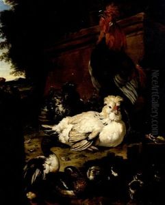 Coq, Poules Et Canards Au Pied D'une Stele by Jacob van der (Giacomo da Castello) Kerckhoven
