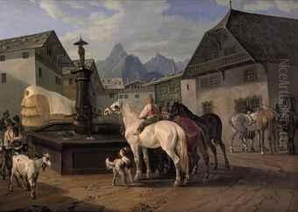 Figures And Animals Gathered Around Der Maria Springbrunnen - view 1