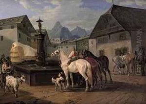 Figures And Animals Gathered Around Der Maria Springbrunnen