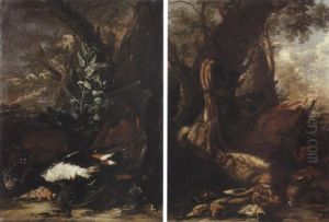 Nature Morte Aux Canards Sauvages, Huppes Et Etourneaux Sur Fond De Paysage Nature Morte Aux Canards Sauvages, Huppes Et Etourneaux Sur Fond De Paysage