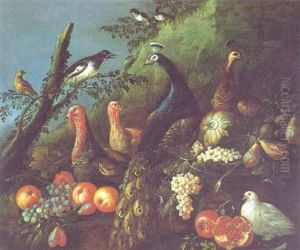 Landschaft Mit Pfauen, Truthahnen Und Anderen Vogeln, Mit Apfeln Und Weintrauben
