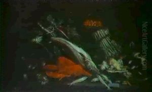 Stilleben Von Obst, Feldfruchten Und Fischen