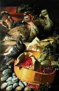 Nature Morte Aux Dindons, Pigeons Domestiques Et Fraises Des Bois, Cerises, Amandes