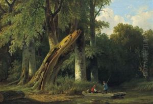 Waldlandschaft Mit Anglern