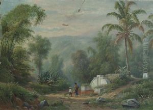 Figures Passing Chinese Graves In An Indonesian Landscape Near Malang (?)