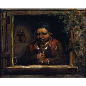 Mann Mit Pfeife Im Fensterausschnitt by Hermann Kern