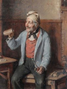 Trinkender Und Rauchender Kartenpieler
