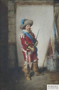 Gardeoffizier In Einem Durchgang Vor Trommel Und Fahne by Hermann Kern