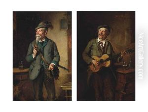 A Huntsman Enjoying A Drink And A Smoke (+ A Merry Time At The Inn; Pair) by Hermann Kern