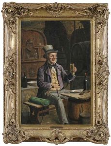Biertrinker Mit Botanisiertrommel Im Fasskeller