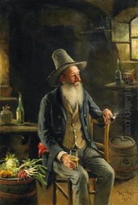 Der Musiggang. Alterer Herr In Der Stube, Dem Weine Frohnend by Hermann Kern