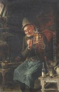 Alter Mann Im Weinkeller Beim Entzunden Der Lampe