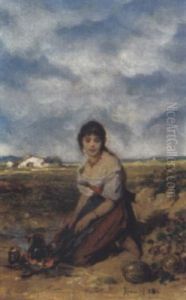 Zigeunermadchen In Einer Landschaft by Hermann Kern