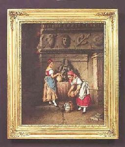 Zwei Madchen Mit Ihren Krugen Am Brunnen by Hermann Kern