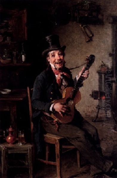 Interior Med Gitarrspelande Man - view 1