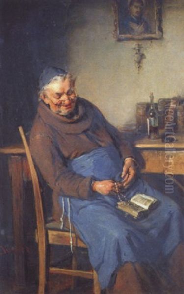 A Monk Reading With A Rosary - view 1