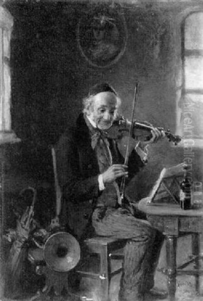 Alter Geigenspielender Musikant Am Tisch - view 1