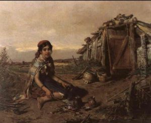 Zigeunermadchen Vor Der Hutte by Hermann Kern