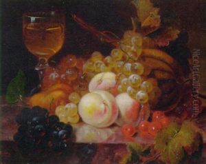 Grapes, Cherries, Peaches And A Melon On Marble Ledge by Hansine Kern-Eckersberg