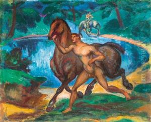 Boy Leading A Horse (horsemen) by Karoly Kernstok