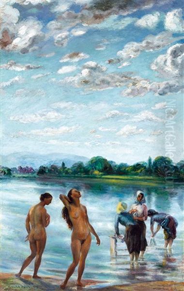 Bathers On The Riverside (lights Above The Danube) - view 1