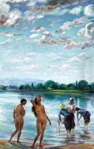 Bathers On The Riverside (lights Above The Danube) by Karoly Kernstok