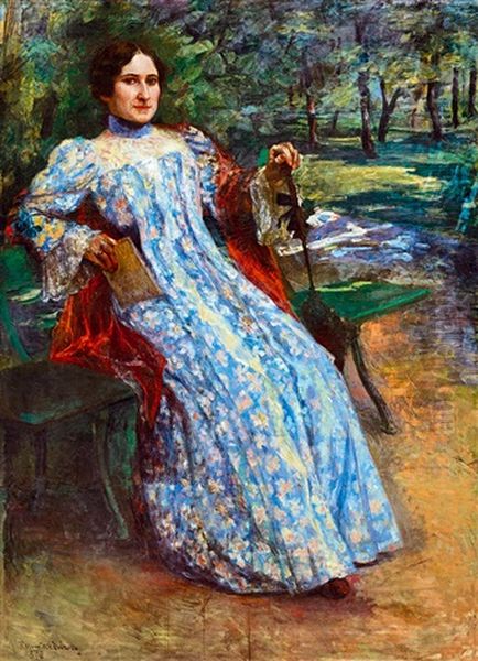 Woman In Blue Dress In The Park - view 1