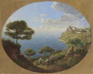 Suditalienische Meereskuste Mit Bauernpaar by Lipot (Leopold) Kerpel