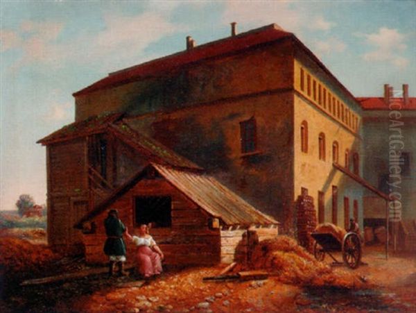 Figures In Front Of A Farmhouse - view 1