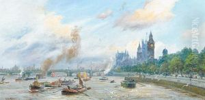 The Thames Below Westminster (+ Another; Pair) by George Cochrane Kerr