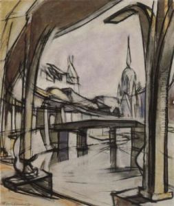 Bahnhof Hallesches Tor Mit Mockernbrucke Und Johanniter-kirche by Anton Kerschbaumer