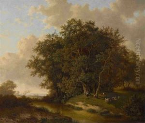 Baumlandschaft Mit Hirten by Jacobus Adrianus Antonius Kerstens