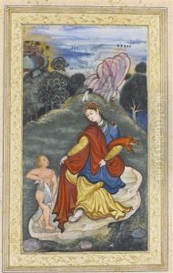 A Lady With The Young Tobias In A Landscape by Keshavdas