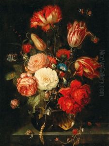 A Still Life Of Flowers In A Glass Vase