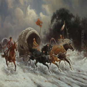 Cossacks Attacking A Caravan by Adolf Baumgartner