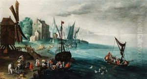 Vista Costera Con Astilleros Y Molino by Jan van Kessel the Elder