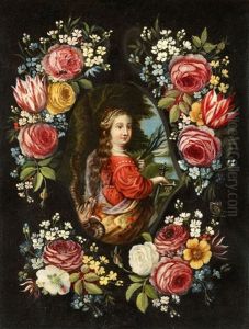 Flowers Before A Stone Relief Of Saint Martha Of Bethany (collab W/studio)