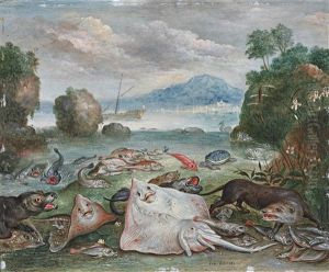 A Still Life Of Fish On A Beach by Jan van Kessel the Elder