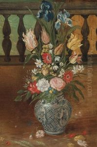 Stillleben Mit Blumen Und Ballustrade