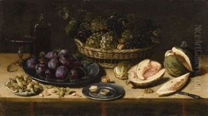 Still Life With Plums, Hazelnuts, Grapes And Melons