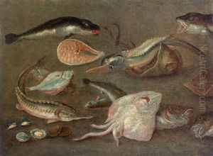 Composition Aux Raies, Murene, Esturgeon, Cabillaud, Hareng, Saumon, Limande by Jan van Kessel the Elder