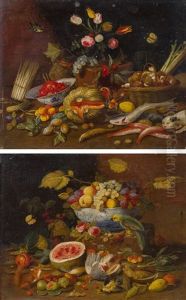 Stillleben Mit Fruchten, Blumen Und Tieren (pair) Stillleben Mit Fruchten, Blumen Und Tieren (pair)