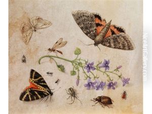 Insekten Um Einen Blattstiel Mit Glockenblumen Gruppiert
