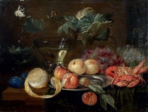 Nature Morte Aux Raisins, Peches Et Crustaces by Jan van Kessel the Elder